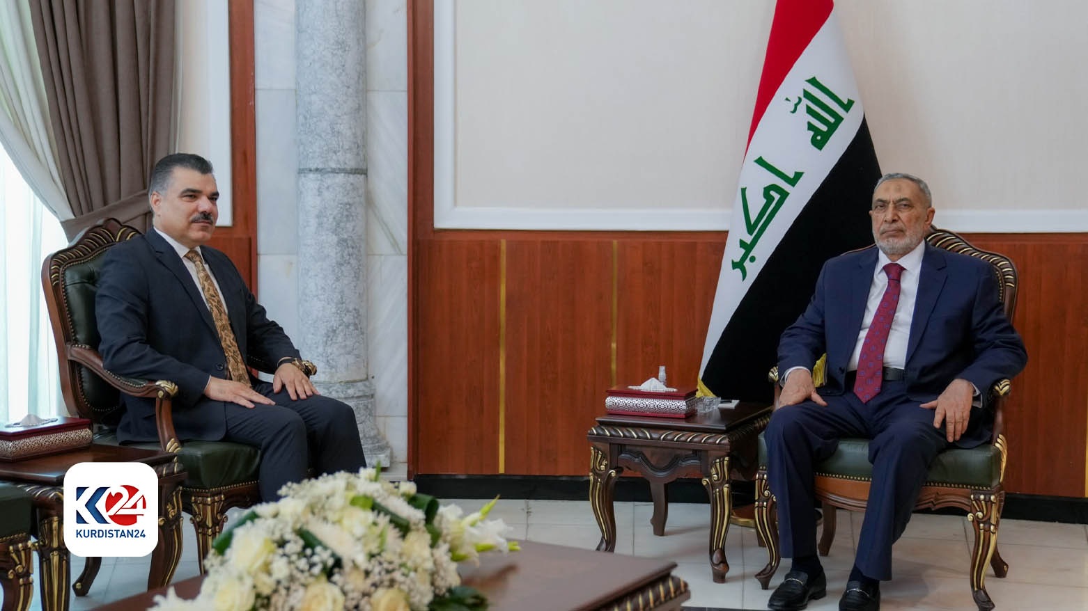 Mahmoud al-Mashhadani (R), Faris Issa, the Head of the Kurdistan Regional Government’s representation office to Baghdad (L). (Photo: Kurdistan 24)