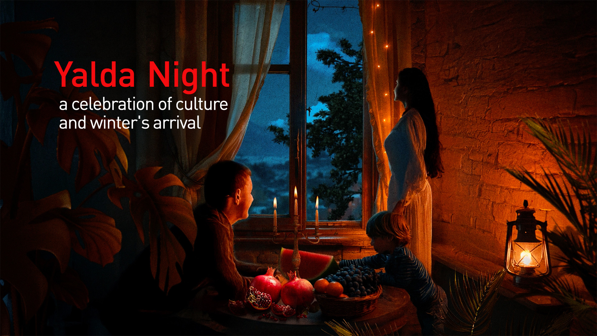 A warm and festive indoor scene during Yalda Night, a cultural celebration marking the arrival of winter. (Photo: Designed by Kurdistan24)