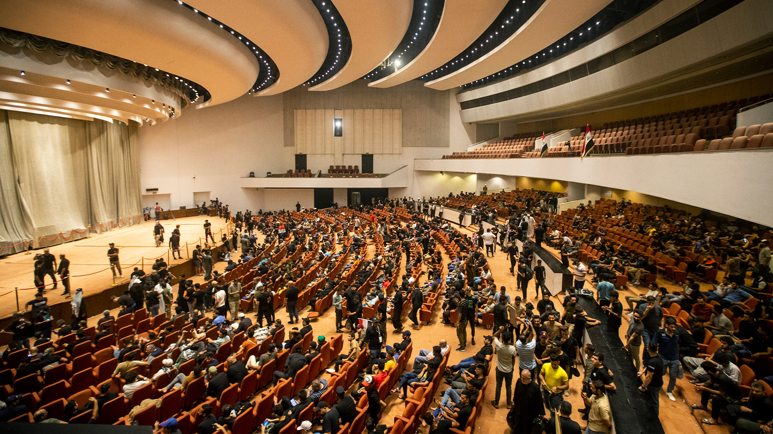 Followers of Shiite cleric Muqtada al-Sadr fill the parliament building during a sit-in protest, in Baghdad, Iraq, Aug. 4, 2022. (Photo: AP/Anmar Khalil)