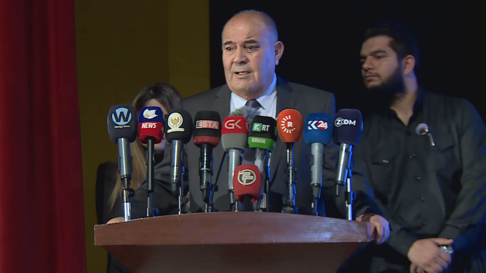 Saadi Ahmed Pira, spokesperson for the Patriotic Union of Kurdistan (PUK), speaking at the presser, Jan. 28, 2025. (Photo: Kurdistan24)