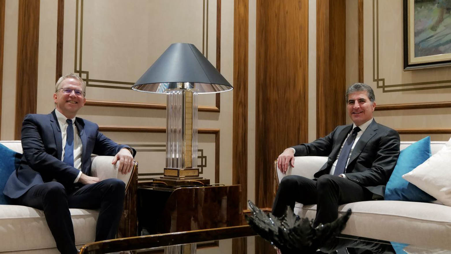 Kurdistan Region President Nechirvan Barzani (right) during his meeting with Patrick Durel, the French Ambassador to Iraq, Jan. 29, 2025. (Photo: Kurdistan Region Presidency)