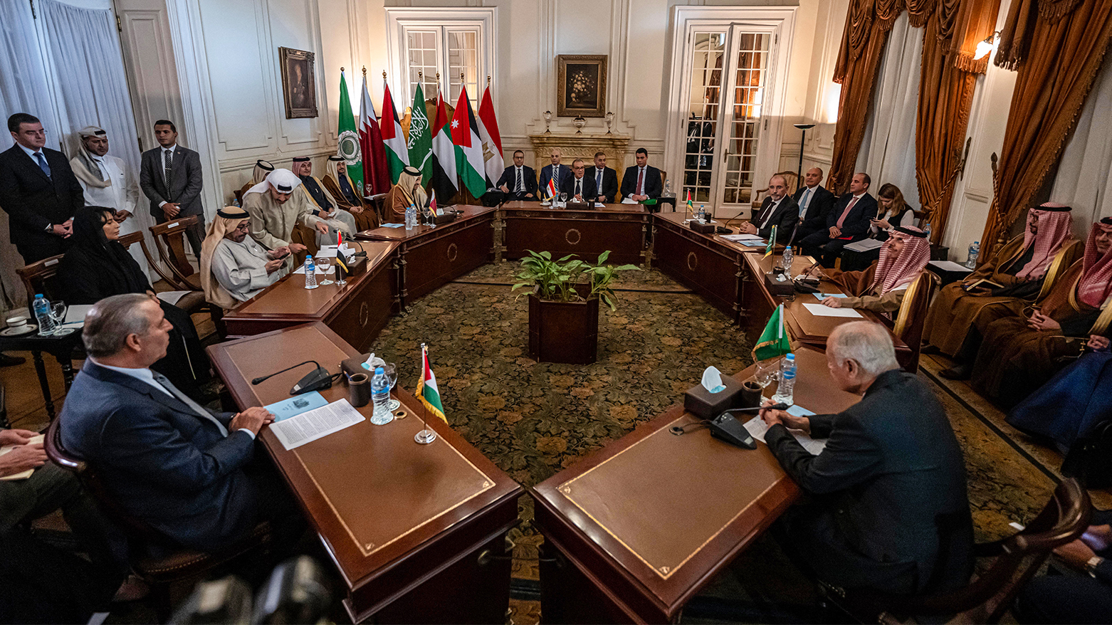Egypt’s Foreign Minister Badr Abdelatty heads a meeting with ministers from Jordan, Saudi Arabia, Qatar and the UAE, in Cairo, Egypt Feb. 1, 2025.  (Photo: AFP)