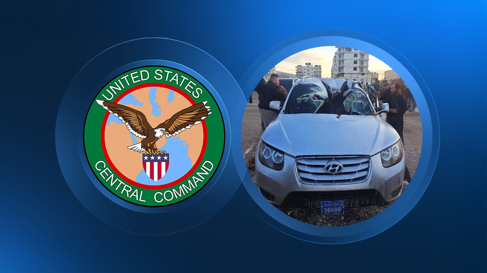 The photo of the targeted vehicle published by CENTCOM. (Graphics: Designed by Kurdistan24)