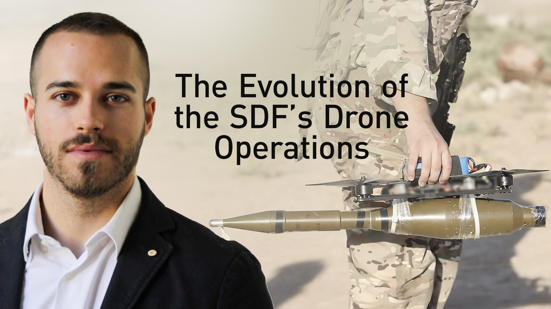 Federico Borsari, resident fellow at the Center for European Policy Analysis (CEPA) and a defense analyst specializing in modern warfare + Bombed drone used by SDF. (Graphics: Designed by Kurdistan24)