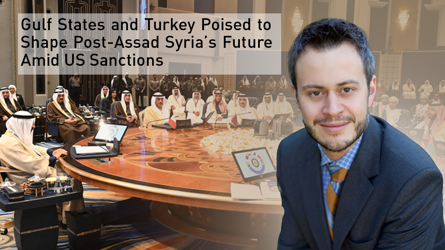 Giorgio Cafiero photo + GCC states leaders. (Graphics: Designed by Kurdistan24)
