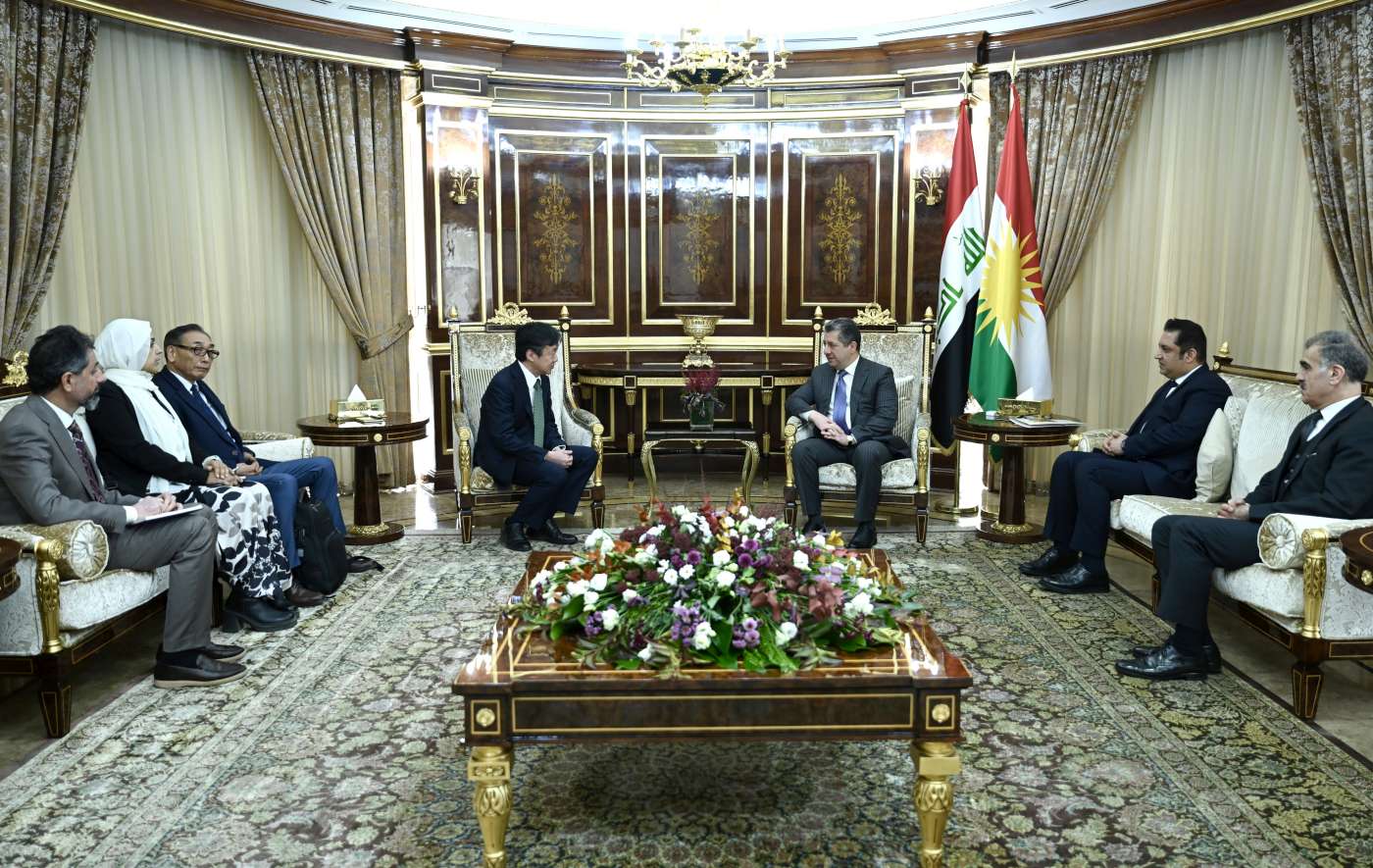 Kurdistan Region PM Masrour Barzani in meeting with a delegation from JICA led by Hiroshi Suzuki, the head of JICA’s Iraq office on Feb. 23, 2025, in Erbil, Kurdistan Region. (Photo: KRG)