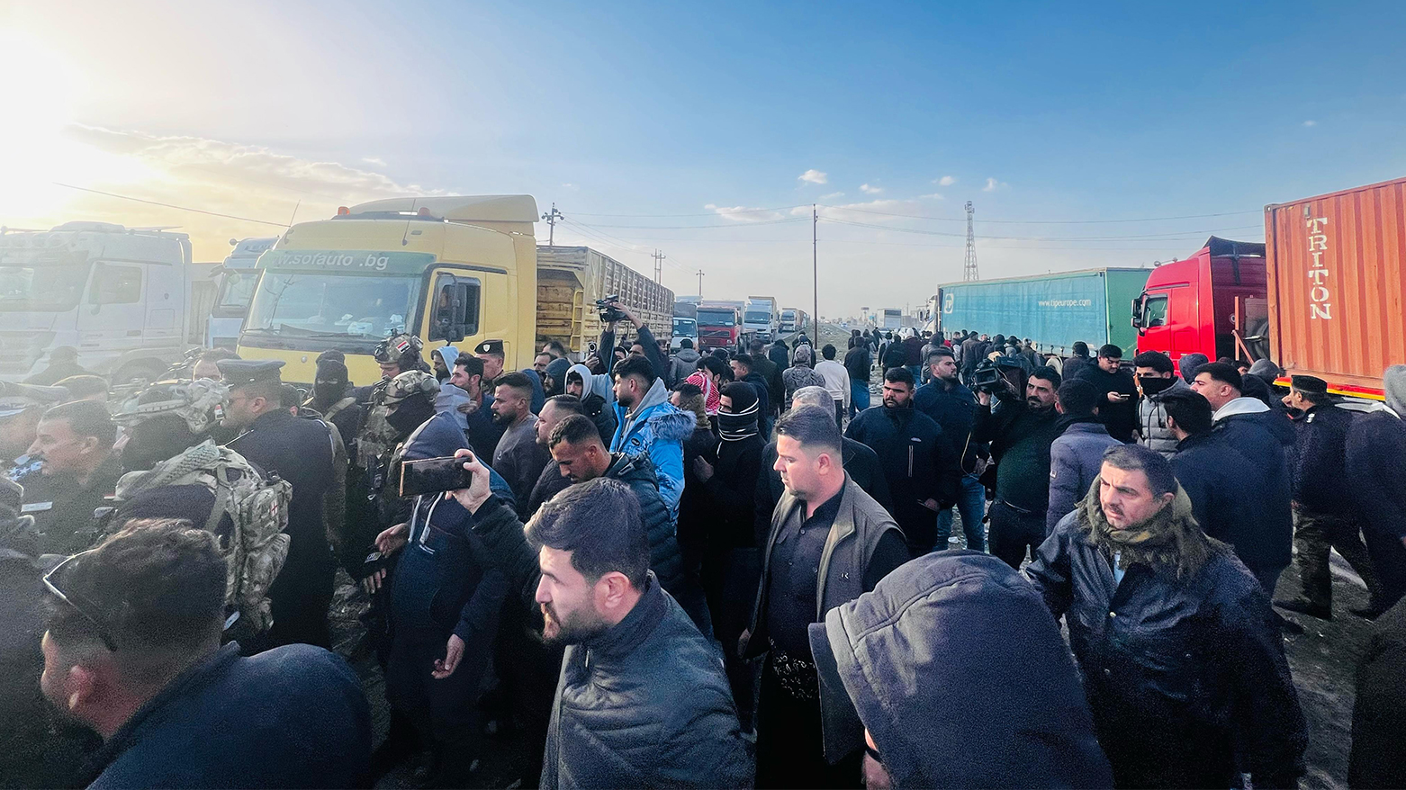 The protest of the truck drivers on Kirkuk-Erbil route at the Daraman checkpoint on Feb. 23, 2025. (Photo: Kurdistan24)