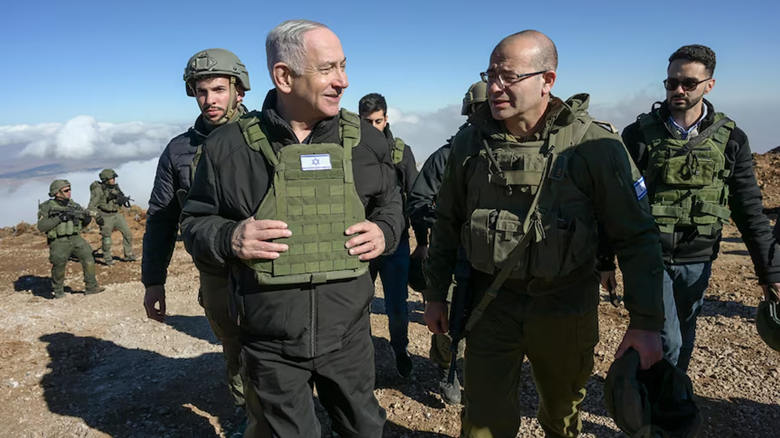Israel's Prime Minister Benjamin Netanyahu, (L), visits Israeli forces in a buffer zone inside Syria, Tuesday, Dec. 17, 2024. (Photo: AP)