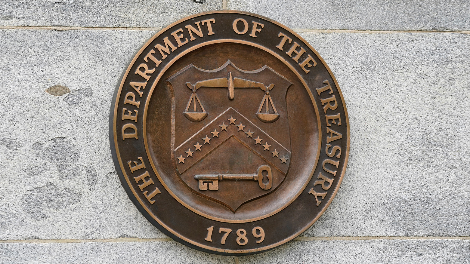 The US Department of the Treasury's seal outside the Treasury Department building in Washington on May 4, 2021. (Photo: AP)