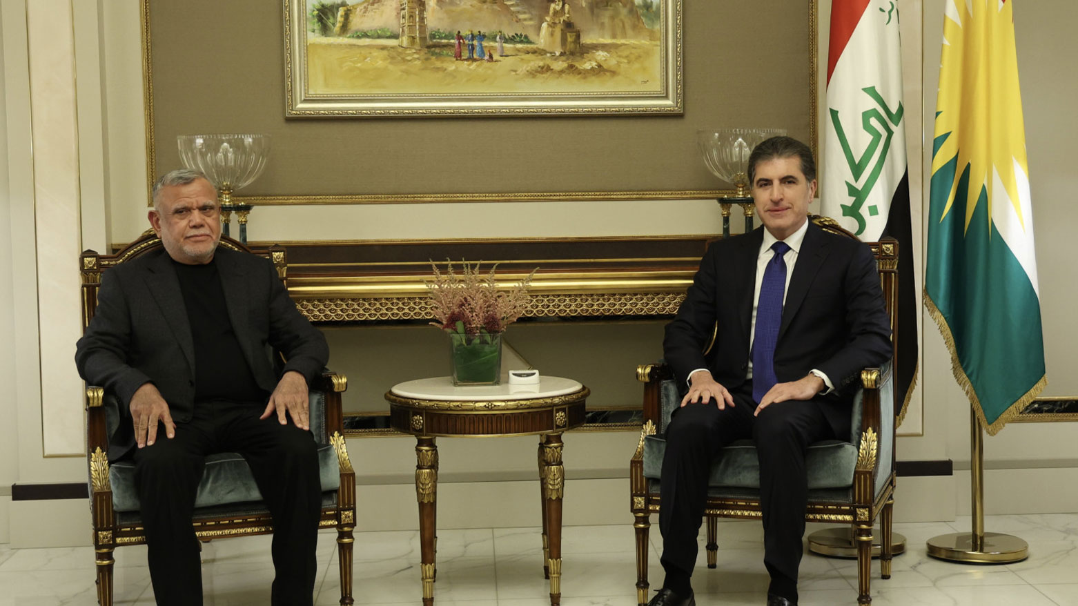Kurdistan Region President Nechirvan Barzani in meeting with Hadi Al-Amiri, Secretary-General of the Badr Organization, in Erbil, Kurdistan Region, Feb. 26, 2025. (Photo: Kurdistan24)