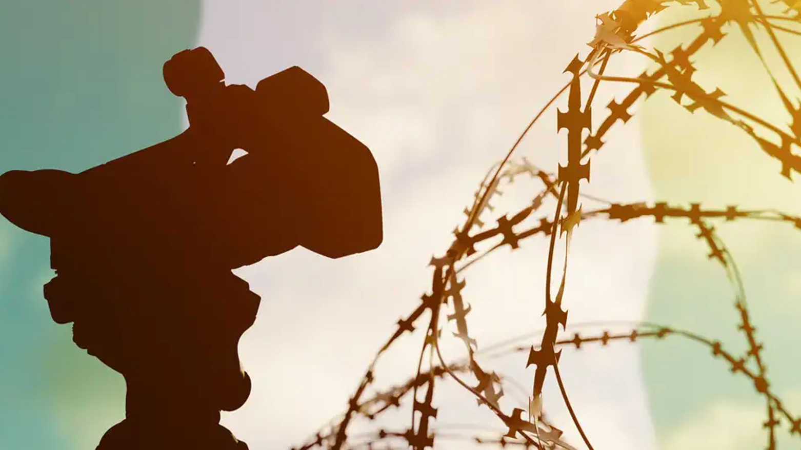 A graphic design showing a camera  faces with a long fence. (Photo: DW)