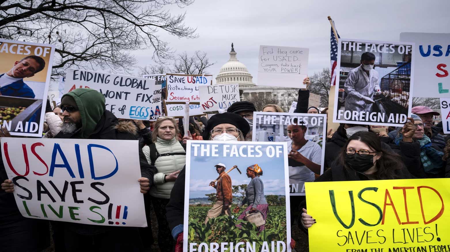 Demonstrators and lawmakers rally against President Trump and Elon Musk for dismantling the USAID, on Capitol Hill in Washington, Feb. 5, 2025. (Photo: AP)