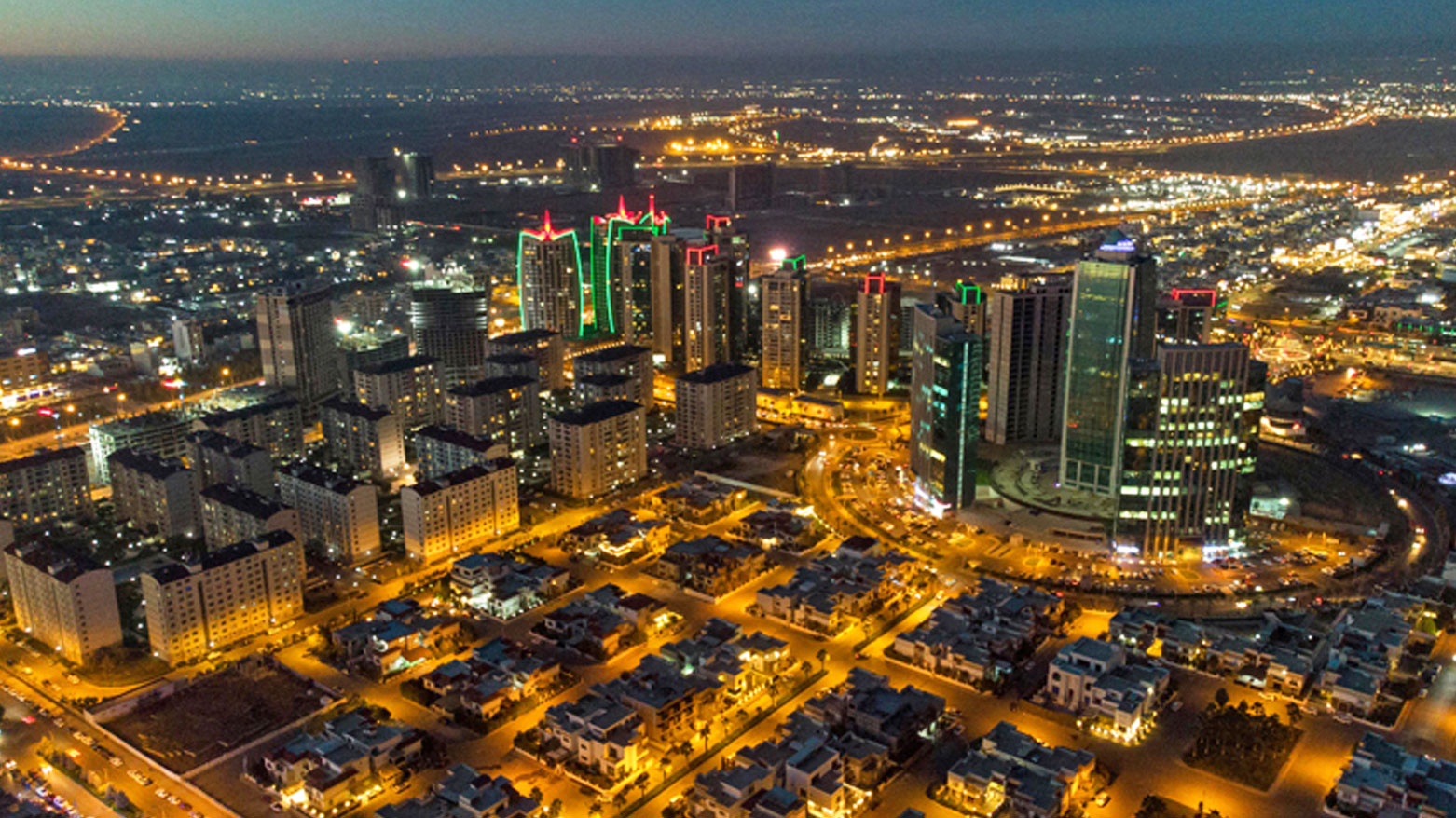 An aerial view of Erbil at night. (Photo: Kurdistan24)