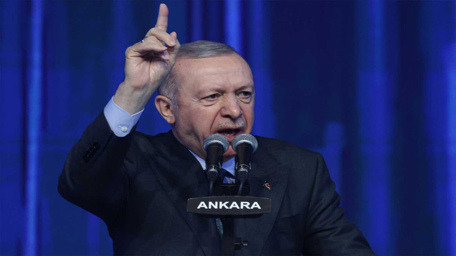 Turkey's President Recep Tayyip Erdogan gestures as he addresses a speech during the Justice AKP party, in Ankara, Turkey, Feb. 23, 2025. (Photo: AFP)