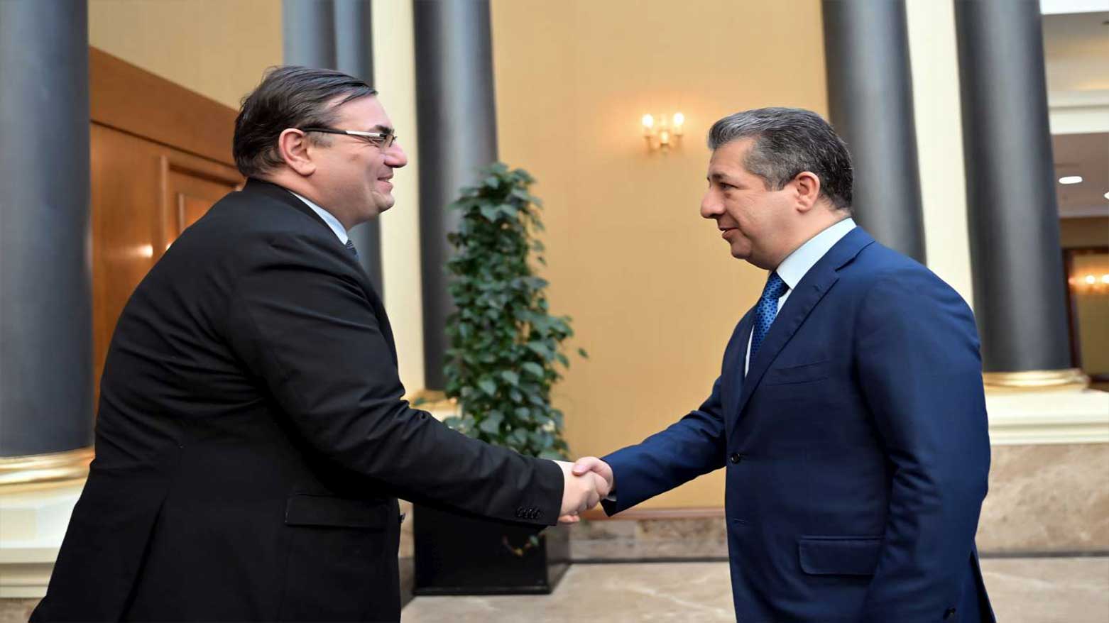 Kurdistan Region PM Masrour Barzani, in meeting with Andrea Nasi, Austria's Ambassador to Iraq, in Erbil, Kurdistan Region. (Photo: KRG)