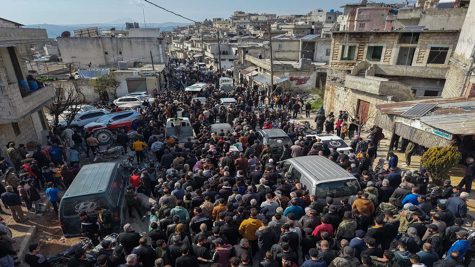 Relatives and neighbours attend the funeral procession for four Syrian security force members killed in clashes with loyalists of ousted President Bashar Assad in coastal Syria, west of Idlib, Mar 8, 2025. (Photo: AP)