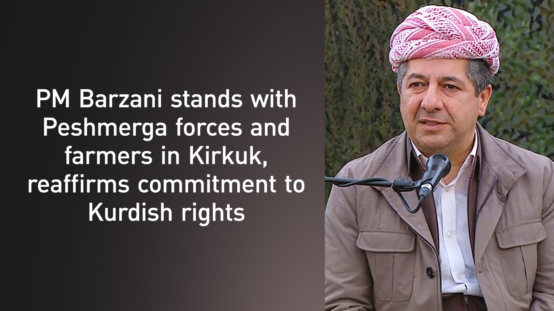 Kurdistan Region Prime Minister Masrour Barzani delivering the speech, March 10, 2025. (Photo: Designed by Kurdistan24)
