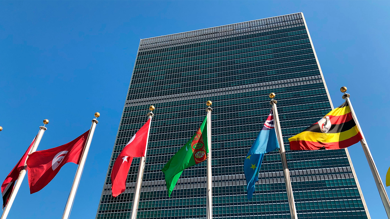 Flags fly outside the United Nations headquarters Sept. 28, 2019. (Photo: AP)