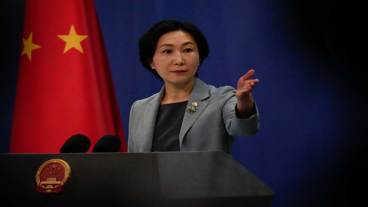 Chinese Foreign Ministry spokesperson Mao Ning gesture during a daily briefing at the Ministry of Foreign Affairs office in Beijing, China, April 6, 2023.  (Photo: AP)