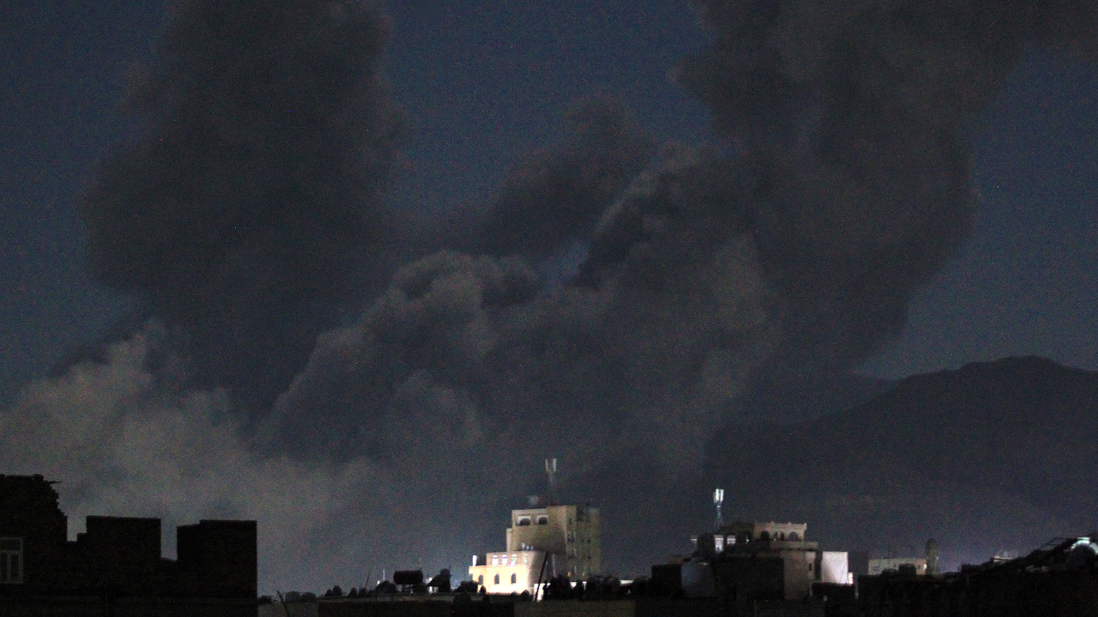A plume of smoke billows during a US strike on Yemen's Huthi-held capital Sanaa early on March 16, 2025. (Photo: AFP)
