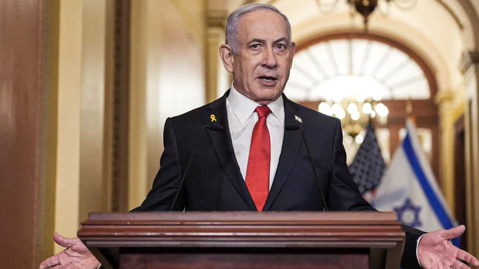 Israeli PM Benjamin Netanyahu speaks to the press at the US Capitol, in Washington, DC, on Feb. 7, 2025. (Photo: AFP)