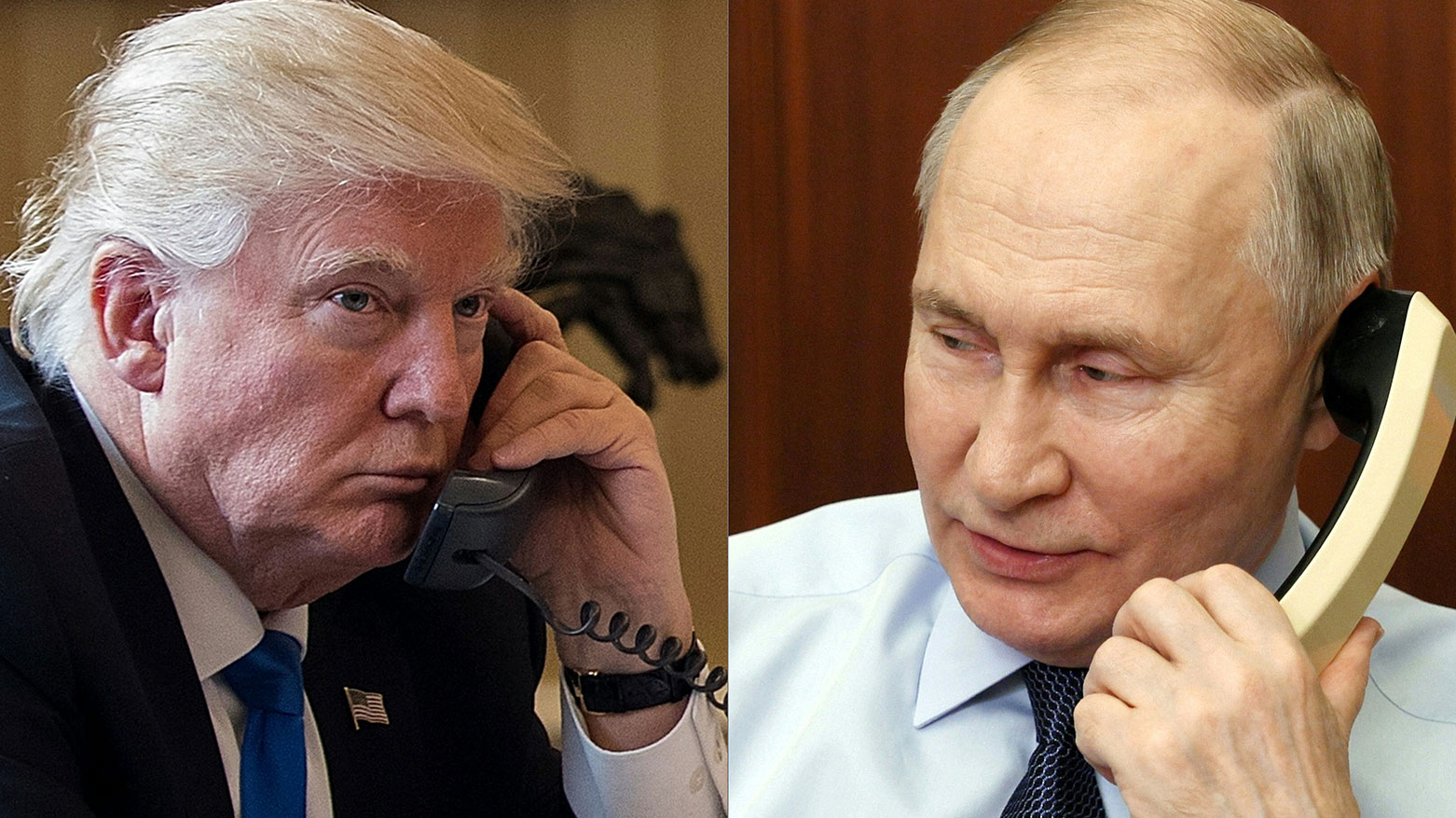 This combination of pictures created on March 18, 2025 shows President Donald Trump (L) on the phone on January 28, 2017 in Washington, and Russia's President Vladimir Putin (R) on the phone Moscow on December 27, 2023. (Photo: AFP)