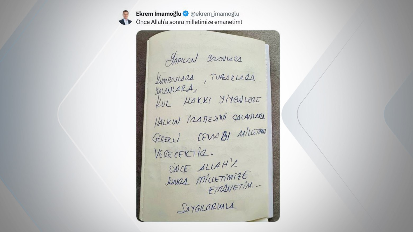 Gözaltındaki İmamoğlu: Milletimize emanetim