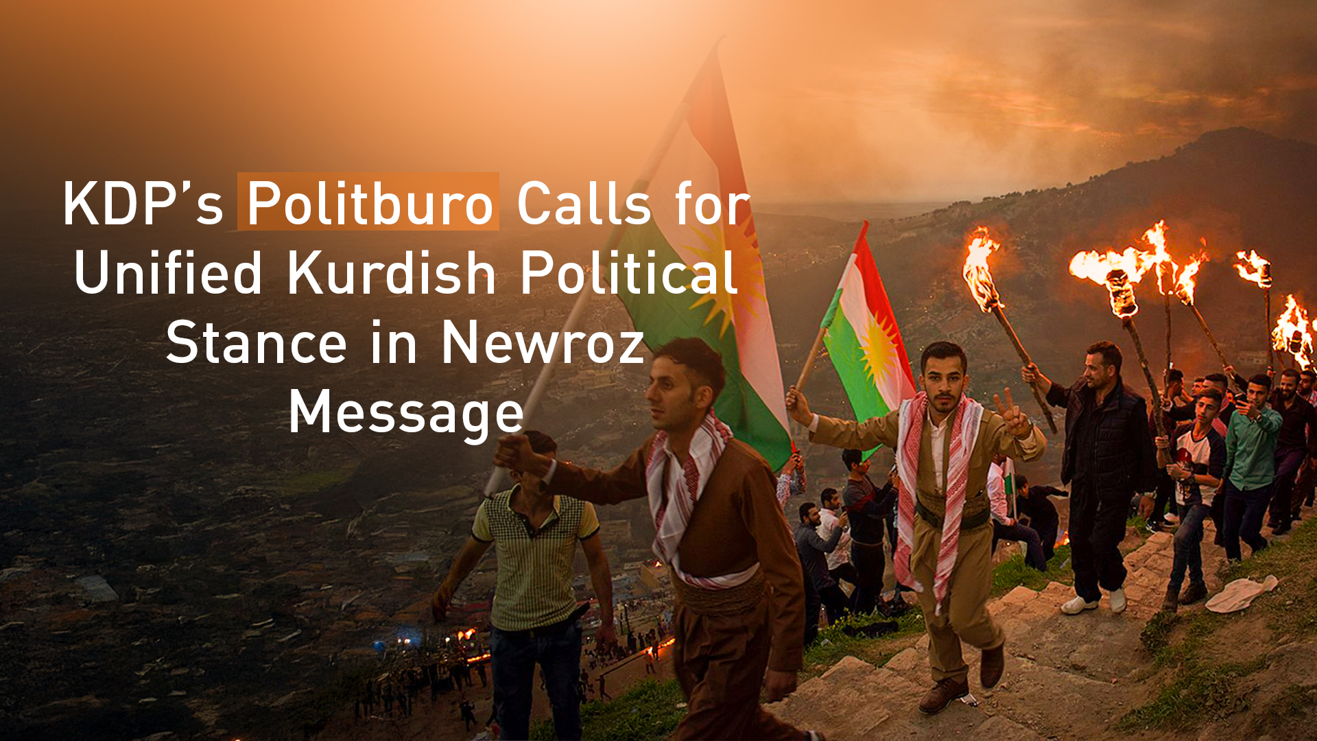 Kurds celebrating Newroz and holding torches climbing a mountain in the capital of Newroz Akre.( Photo: Designed by Kurdistan24)