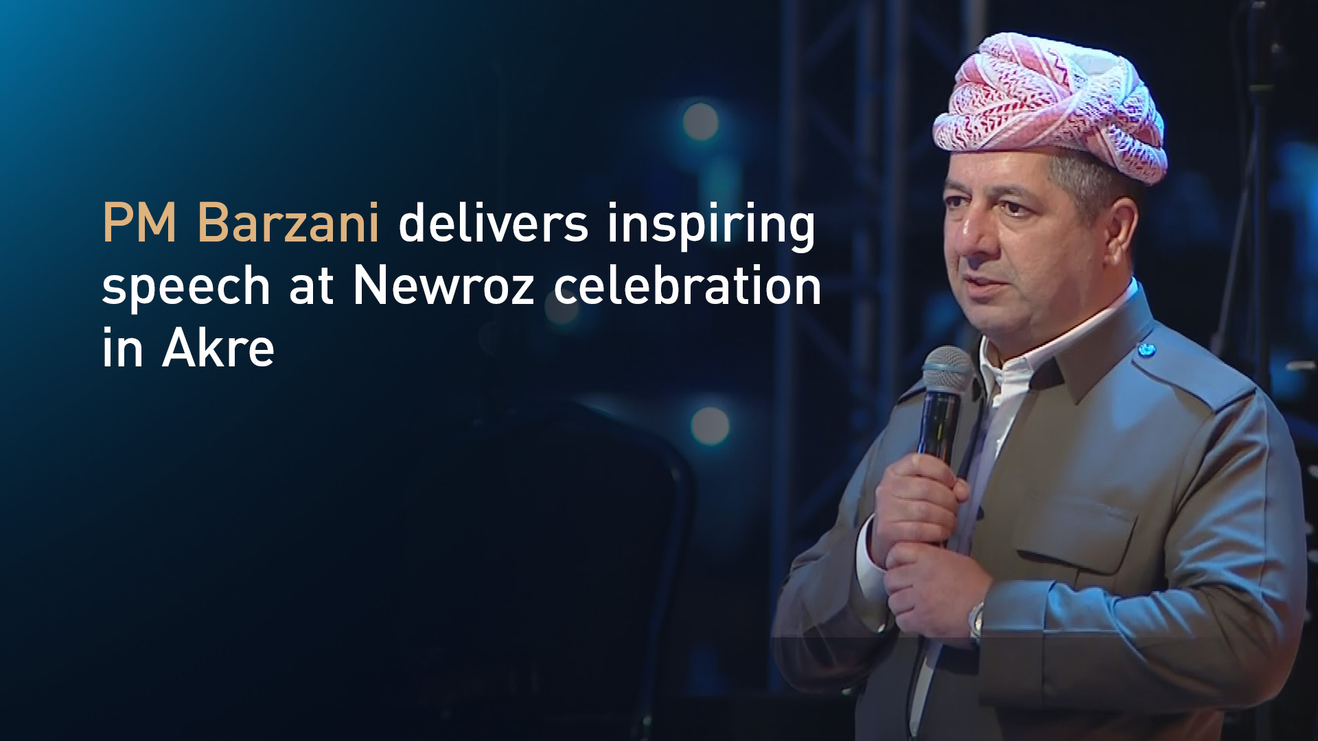 Kurdistan Region Prime Minister Masrour Barzani delivering a speech at Newroz celebration in AKre district, March 19, 2025. (Photo: Kurdistan24)