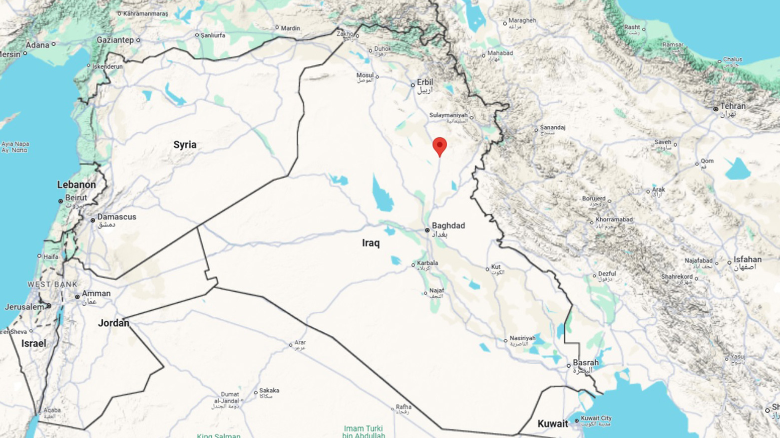 The photo shows Iraq's map with the location of Sulaiman Beg township. (Photo: Google Map)