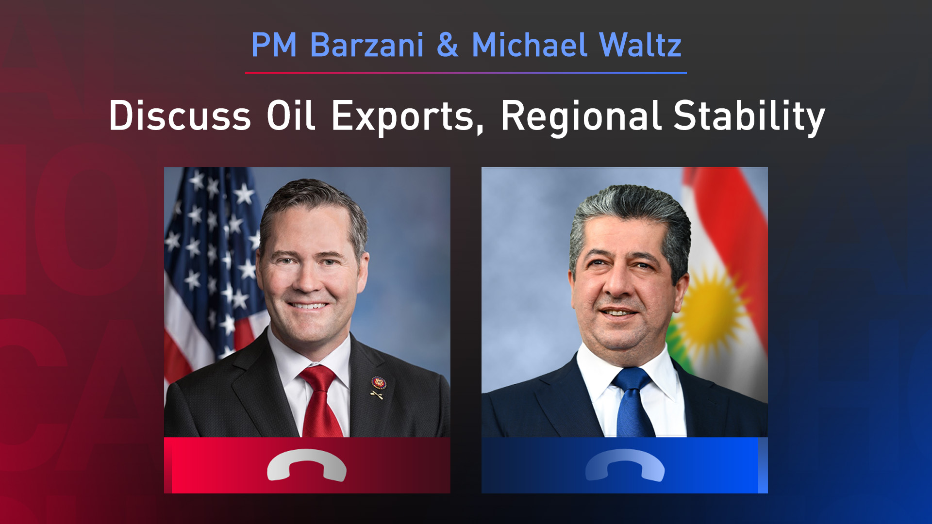 KRG Prime Minister Masrour Barzani (R), U.S. National Security Advisor Michael Waltz (L).(Graphic: Designed by Kurdistan24)