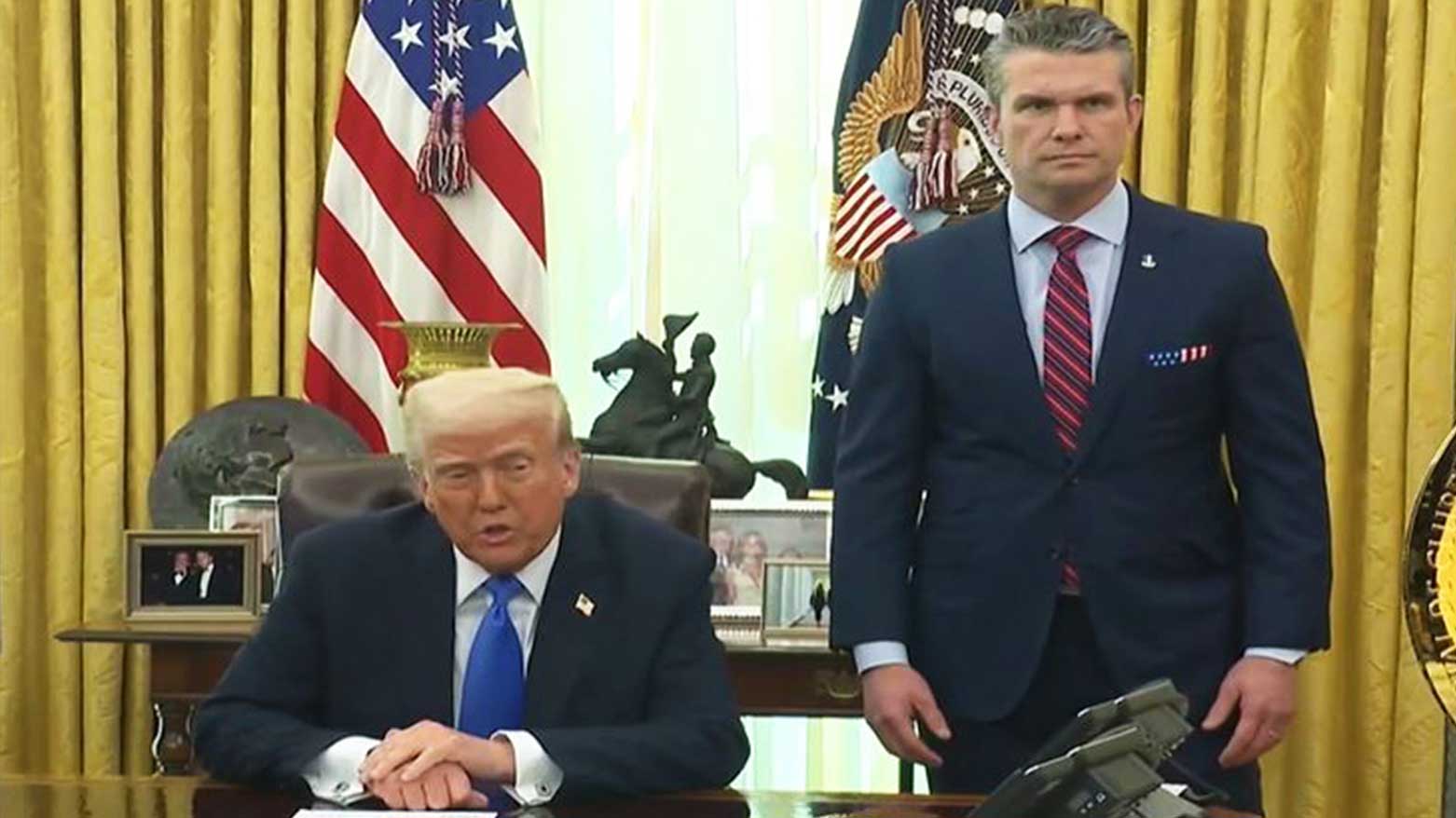 The U.S. President Donald Trump and Defense Secretary Pete Hegseth Unveil U.S. Air Force’s Next-Generation Fighter Jet, the F-47, White House, USA, March 21, 2025. (Photo: USG)
