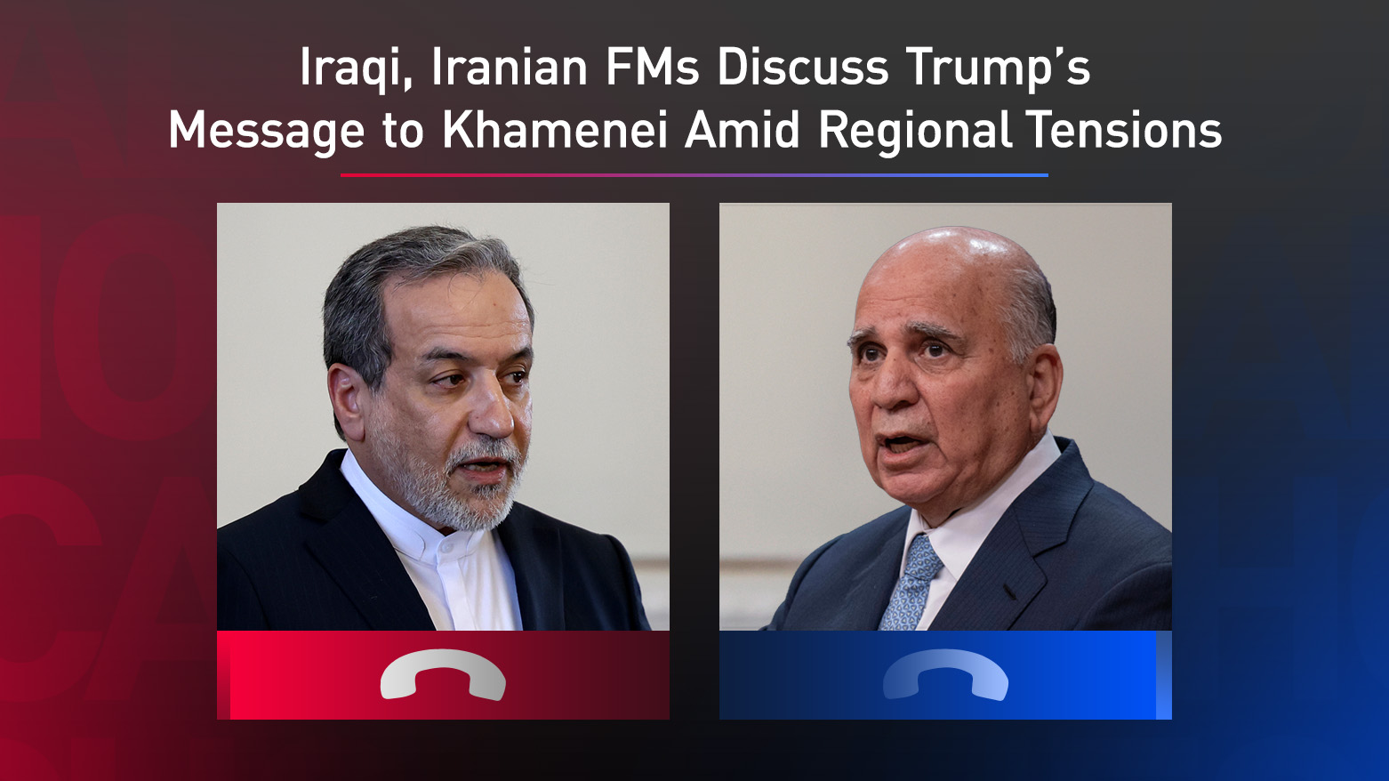 Iraqi Foreign Minister Fuad Hussein (R) and Iranian Foreign Minister Abbas Araghchi (L). (Graphics: Kurdistan24)