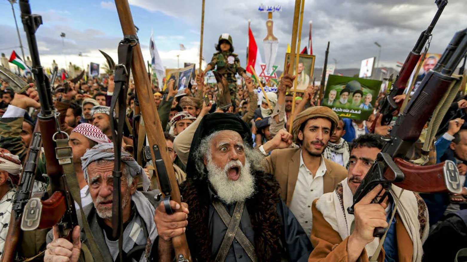 Houthi members and supporters shouts slogans during an anti-U.S and Israel rally in Sanaa, Yemen. (Photo: AP)