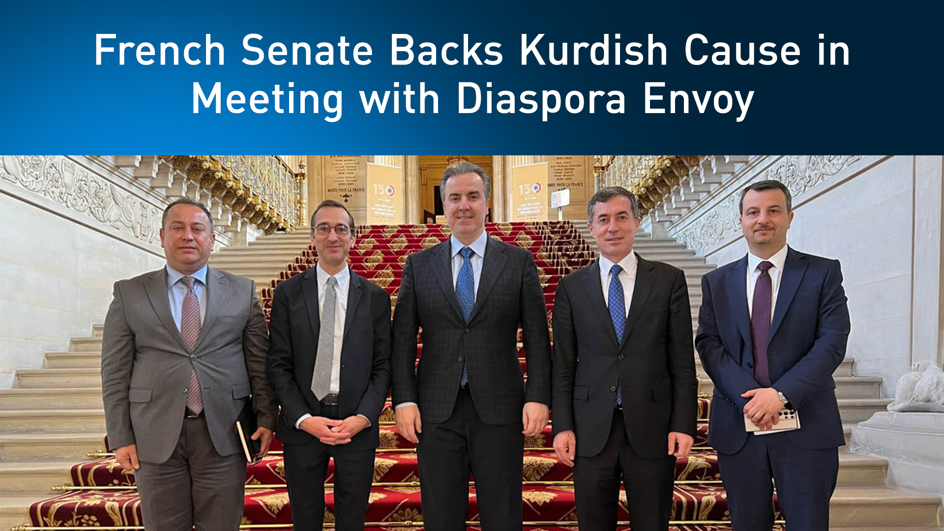 The Kurdish Diaspora Envoy and KRG Representative meeting with French Senator Rémi Féraud at the French Senate. (Photo: Kurdistan24)
