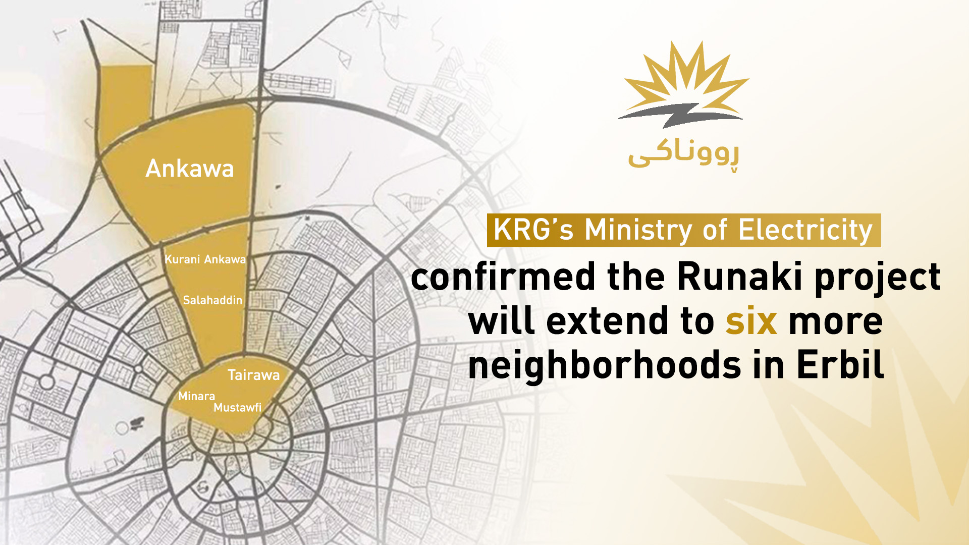 A map of Erbil highlighting the six neighborhoods that were included in Runaki project. (Graphic: Designed by Kurdistan24)