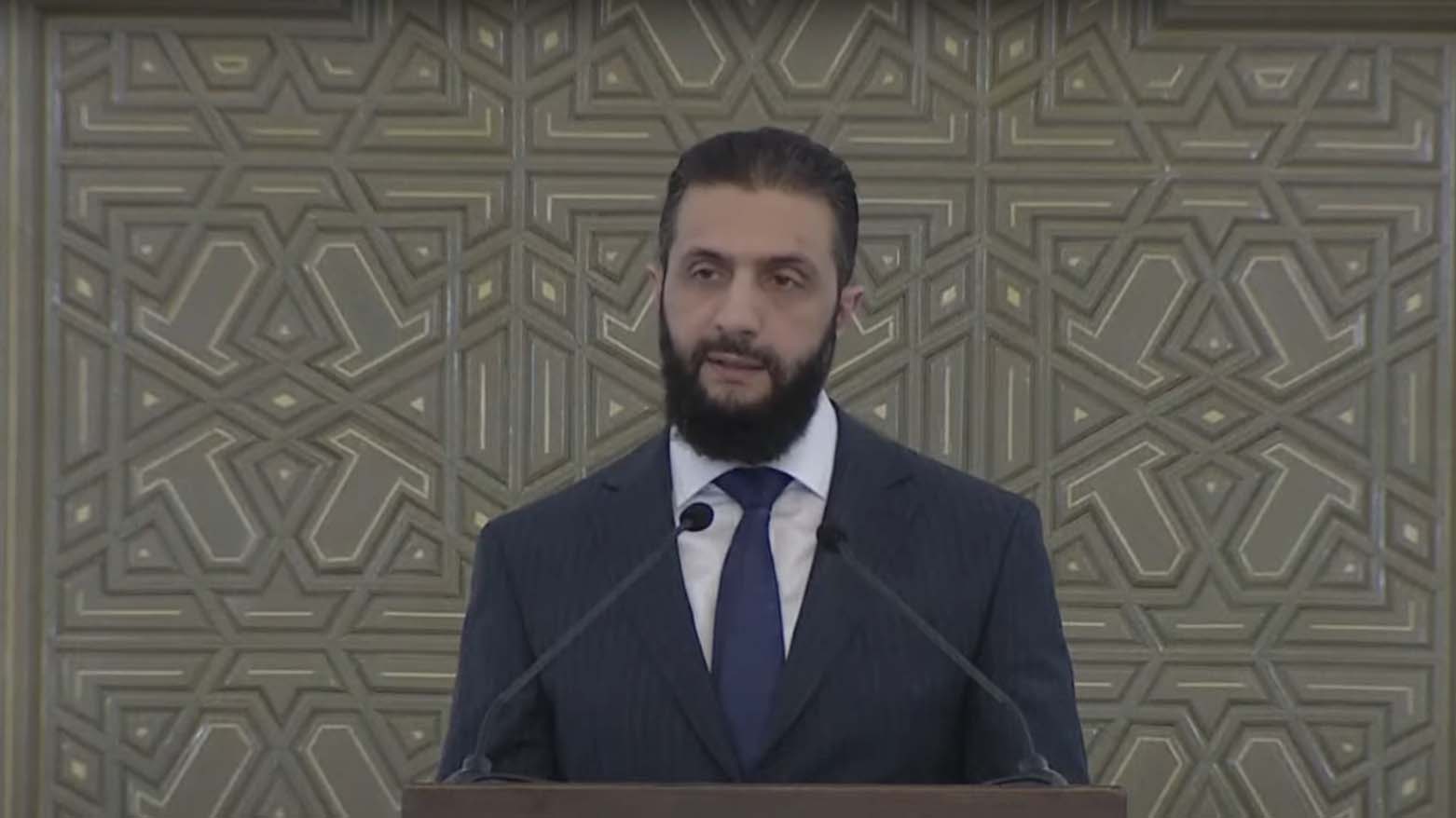 Ahmad Shar’a, head of Syria's transitional phase, announcing the names of the new cabinet ministers. (Photo: Kurdistan24)