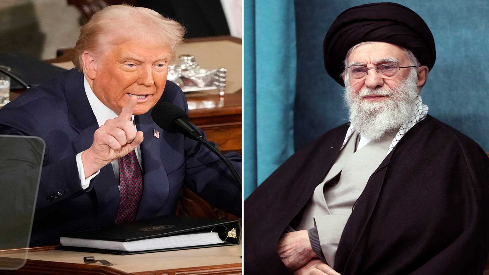 This combo of pictures show President Donald Trump, left, at the Capitol in Washington, March 4, 2025, and a handout of Ayatollah Ali Khamenei attending a ceremony in Tehran, Iran, March 8, 2025. (Photo: AP)