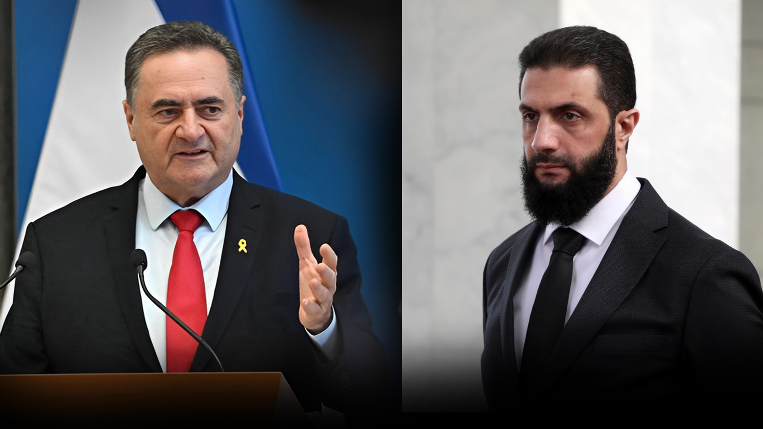 Israeli Defense Minister Israel Katz (L), Syrian President Ahmed al-Sharaa (R). (Photo: Designed by Kurdistan24)