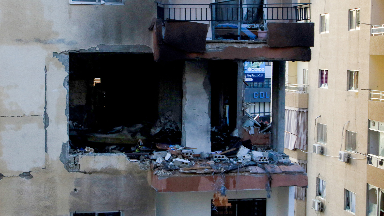 An apartment destroyed in an Israeli strike is pictured in Sidon on April 4, 2025. (Photo: AFP)