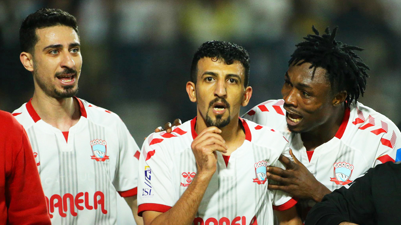 Zakho SC midfielder Amjad Attwan (C) celebrating after his goal. (Photo: Kurdistan24)