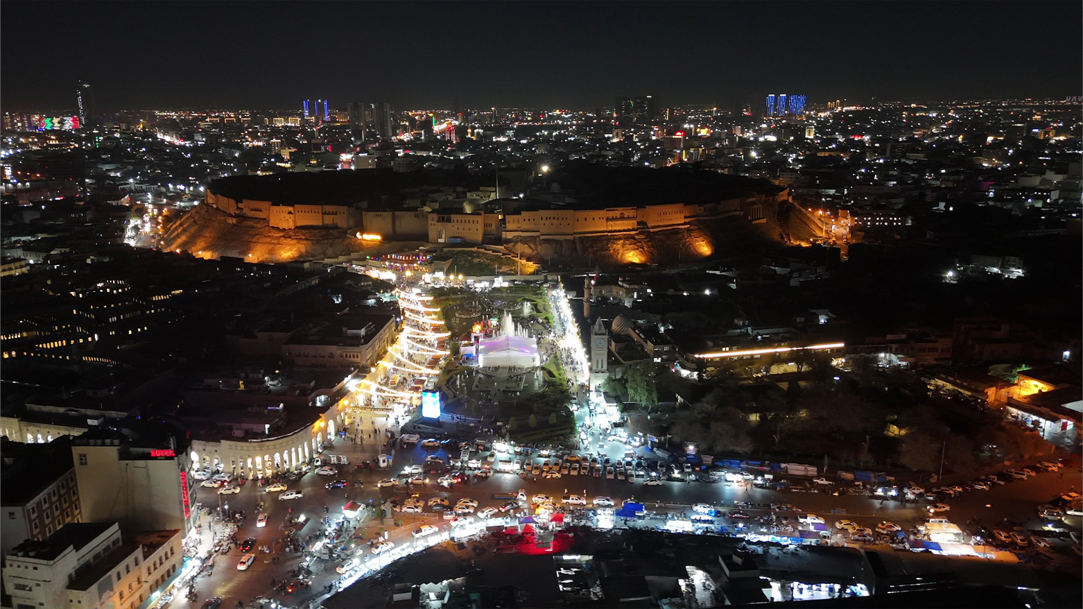 An aerial view of the famous Erbil citadel at night. (Photo: Kurdistan24)
