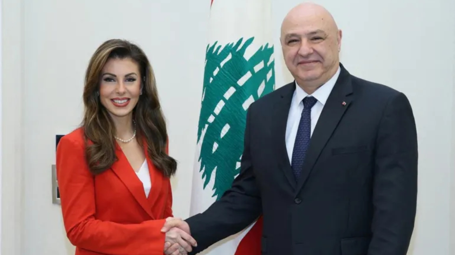 جوزف عون رئیس جمهوری آمریکا و مورگان اورتگاس معاون نمایندهی ویژهی ایالات متحده در امور خاورمیانه