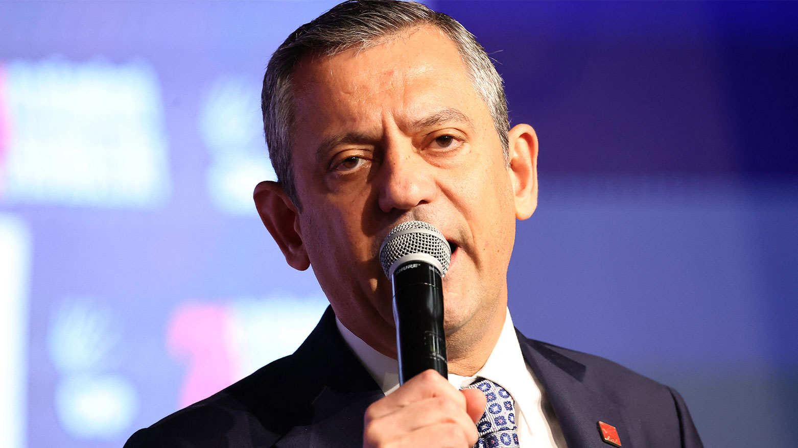 Ozgur Ozel, leader of Turkey's main opposition Republican People's Party (CHP), gives a speech during an extraordinary congress of the party in Ankara on April 6, 2025. (Photo: AFP)