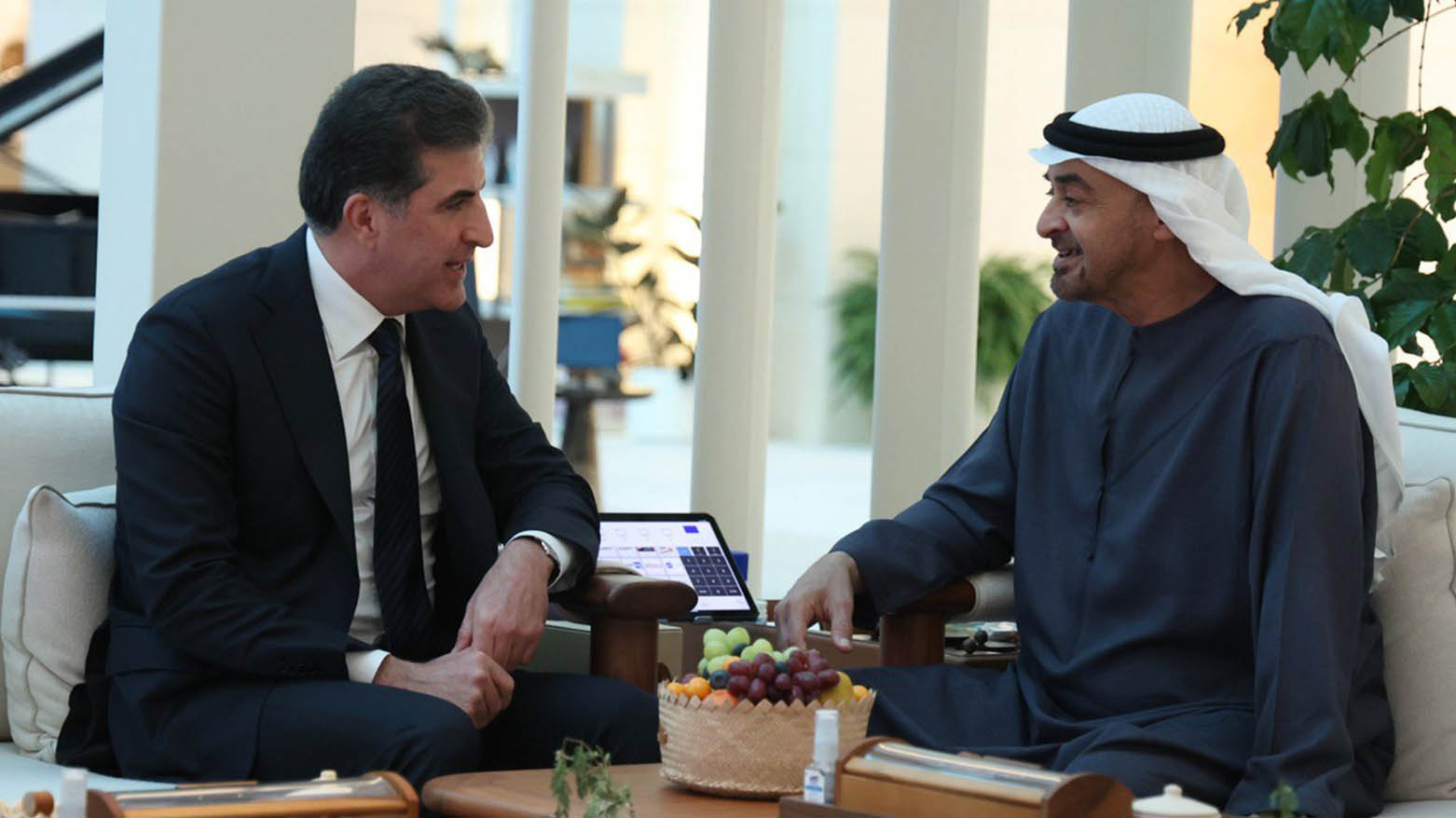 Kurdistan Region President Nechirvan Barzani (left) during his meeting with United Arab Emirates President Mohammed bin Zayed al-Nahyan, April 7, 2025. (Photo: Kurdistan Region Presidency)
