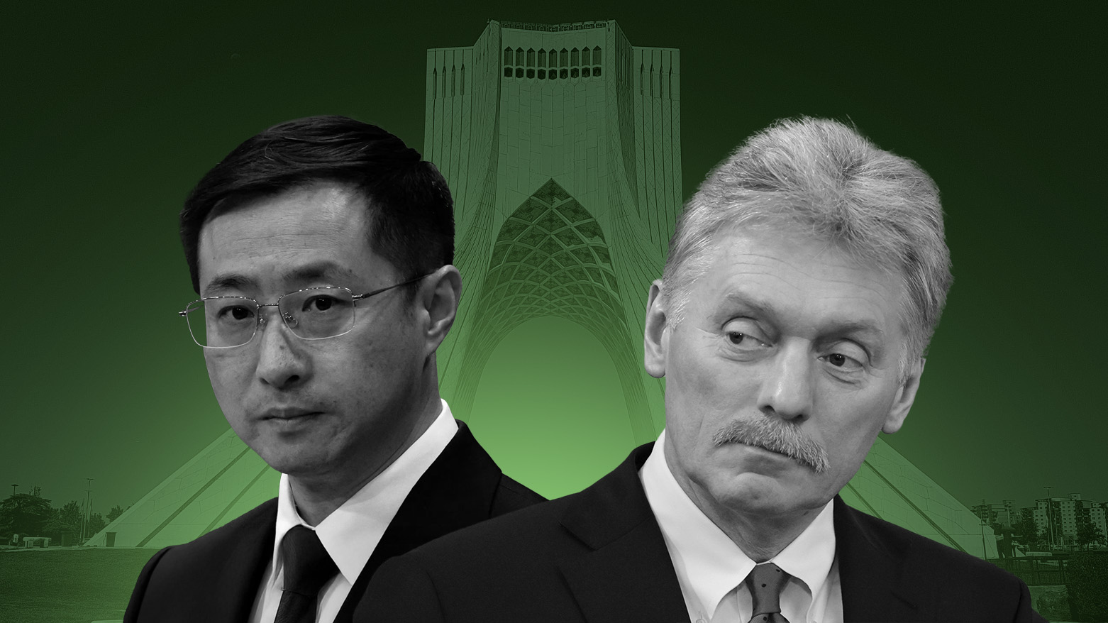 Kremlin spokesman Dmitry Peskov (R) and Chinese Foreign Ministry spokesperson Lin Jian (L). (Graphics: Kurdistan24)