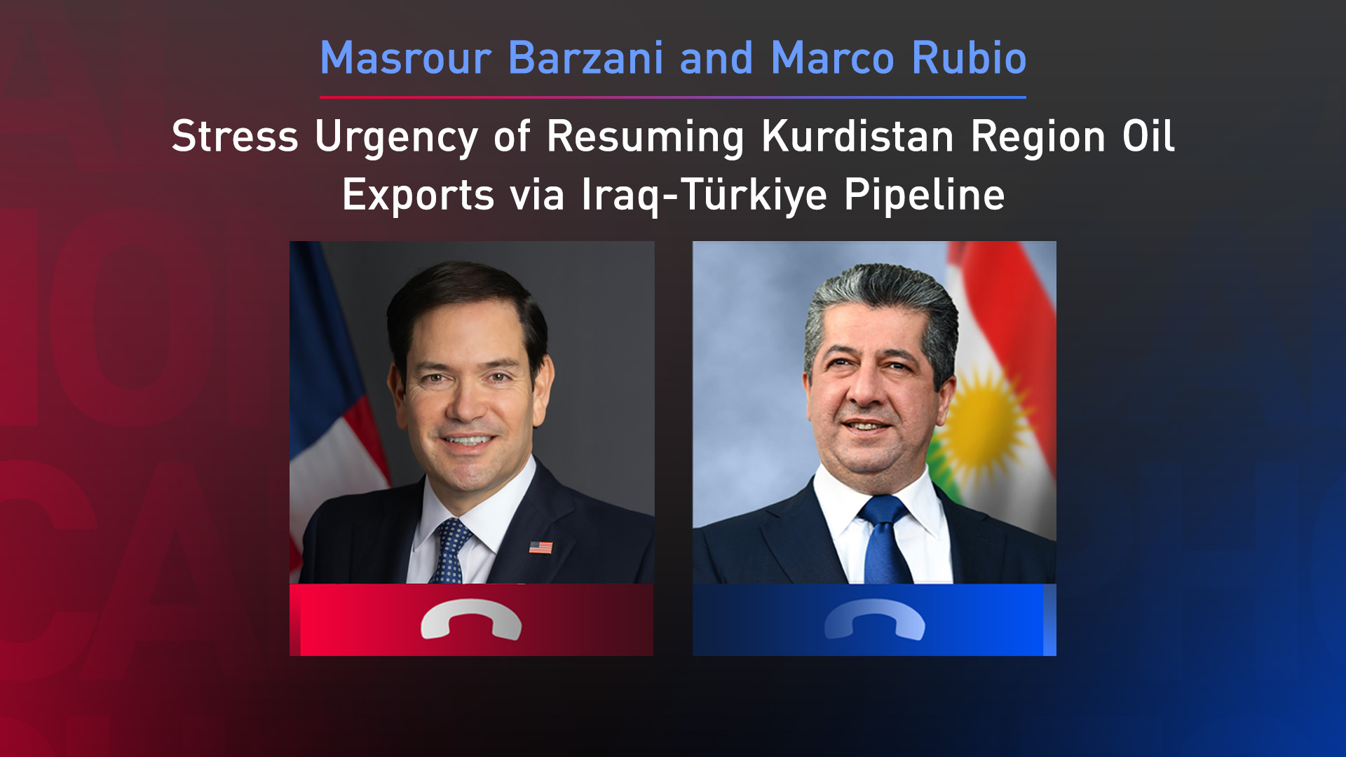 Kurdistan Region Prime Minister Masrour Barzani (R),  U.S. Secretary of State Marco Rubio (L). (Graphic: Designed by Kurdistan24)