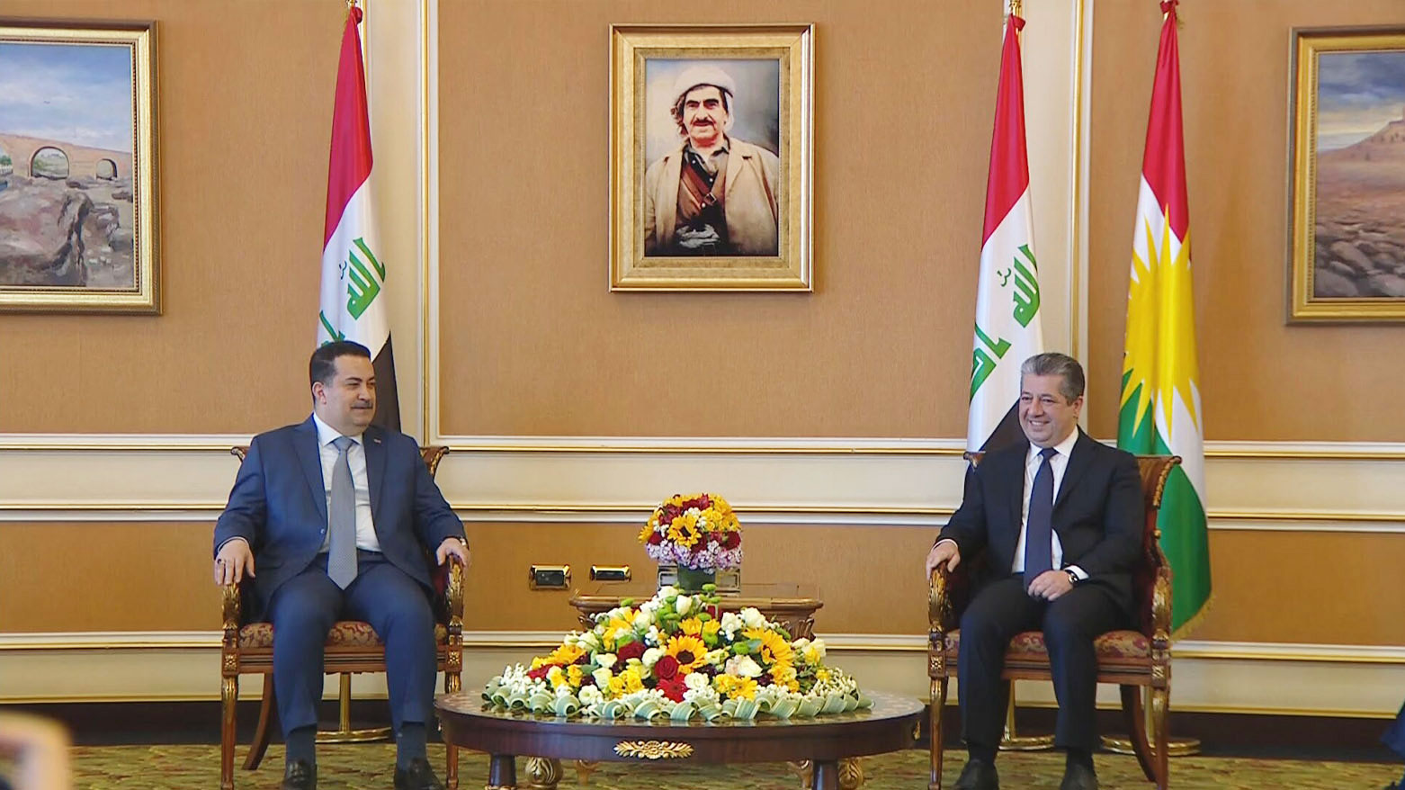 Prime Minister of the Kurdistan Regional Government (KRG) Masrour Barzani (R), Federal Prime Minister of Iraq Mohammed Shia' Al-Sudani (L) in Erbil, Apr. 12-2025. (Photo: Kurdistan24)