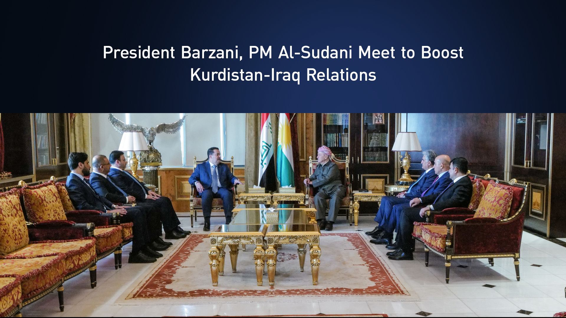 President Masoud Barzani (CR), Iraqi PM Mohammed Shia’ al-Sudani (CL), in  Salahaddin, Apr. 12, 2025. (Graphic: Designed by Kurdistan24))