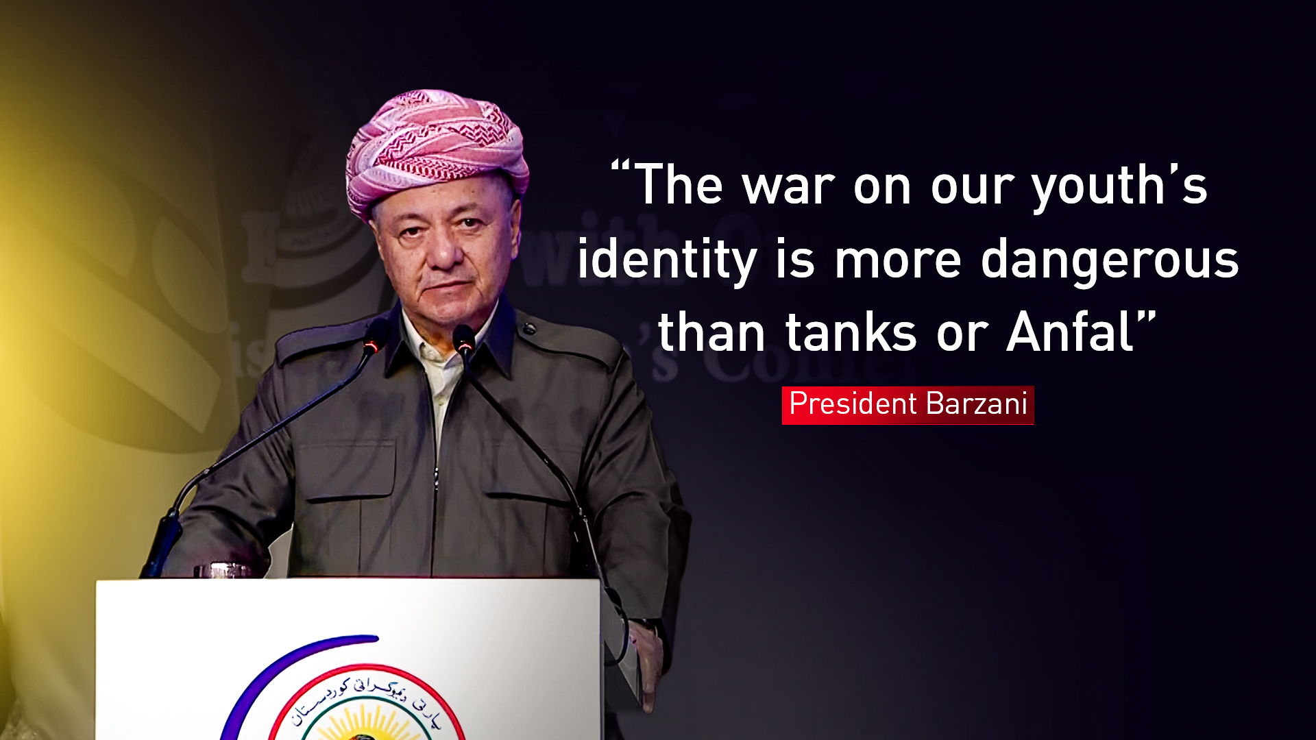 President Masoud Barzani delivering his speech at the Conference in Erbil. (Graphics: Kurdistan24)
